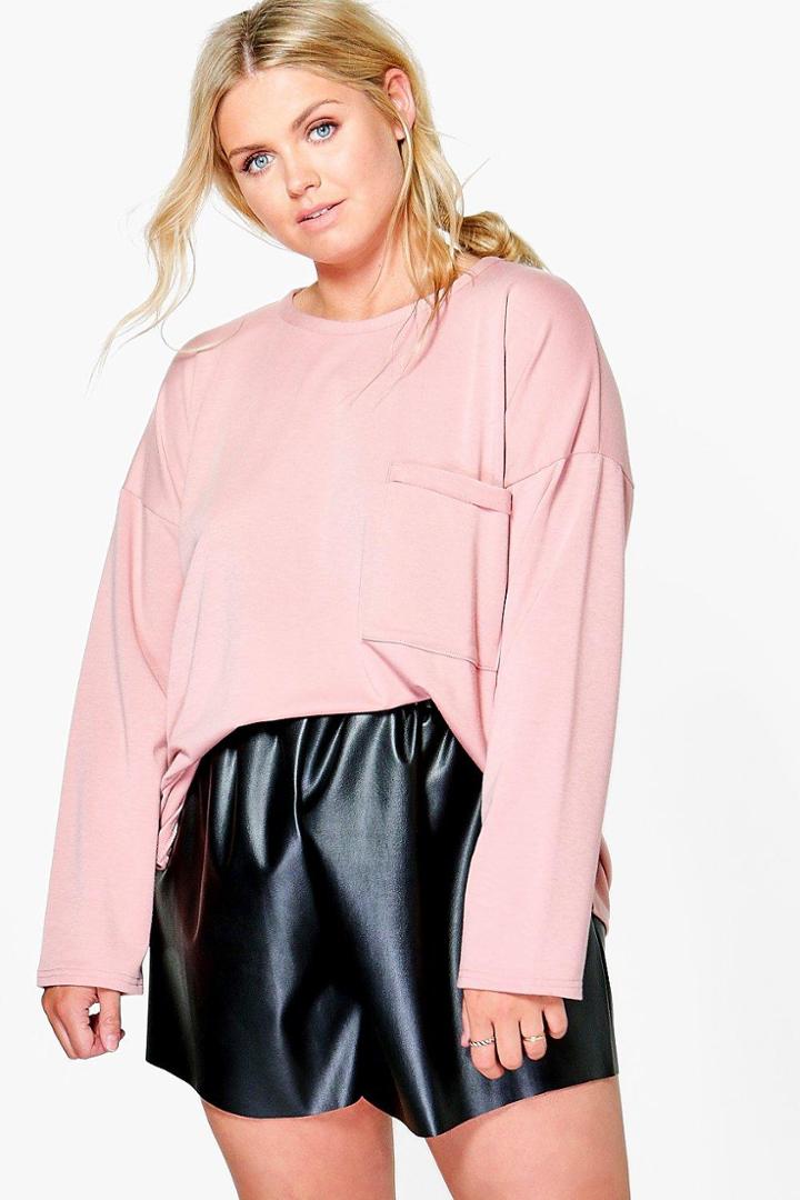 Boohoo Plus Natalia Sweat Pocket Detail Top Blush
