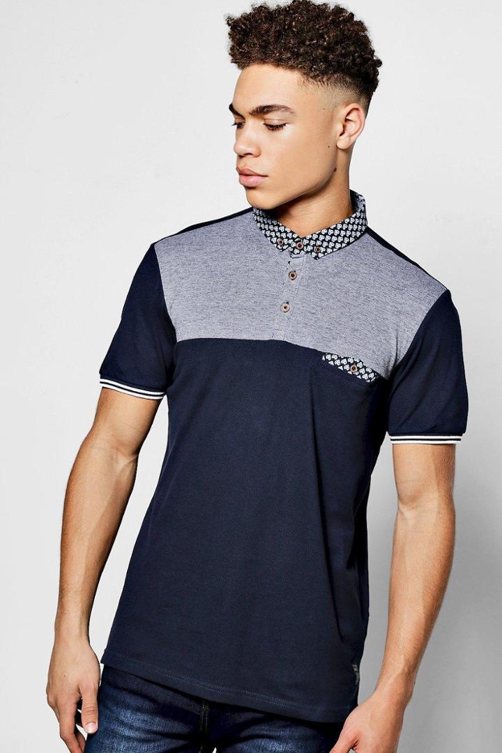 Boohoo Navy Short Sleeve Contrast Yoke Polo Navy