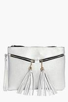 Boohoo Aaliyah Metallic Tassel Zip Clutch Bag