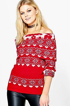 Boohoo Belle Reindeer Fairisle Christmas Jumper