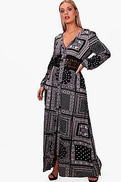 Boohoo Plus Paige Crochet Insert Button Front Maxi Dress