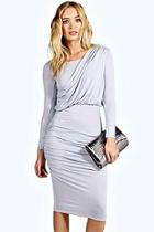 Boohoo Sana Drape Shoulder Midi Dress