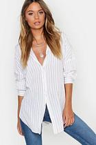 Boohoo Oversized Split Side Cotton Feel Stripe Shirt