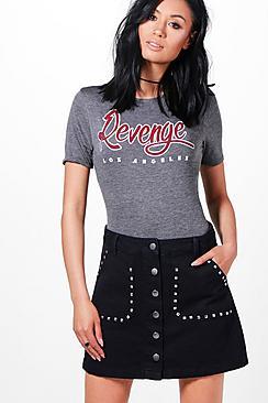 Boohoo Susie Studded Button Through Denim Skirt