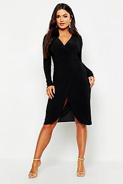 Boohoo Slinky Wrap Front Midi Dress