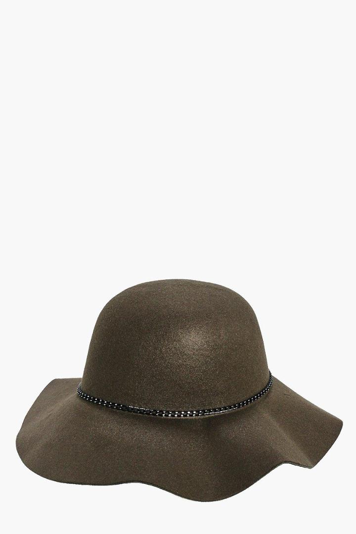 Boohoo Lauren Chain Trim Floppy Hat Khaki