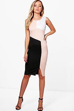 Boohoo Kerry Colour Block Midi Dress
