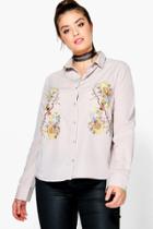 Boohoo Plus Louise Embroidered Shirt Grey