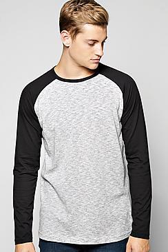 Boohoo Long Sleeve Space Dye Raglan T Shirt
