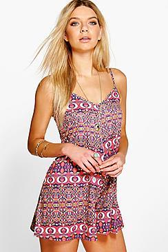 Boohoo Rebecca Printed Swing Playsuit