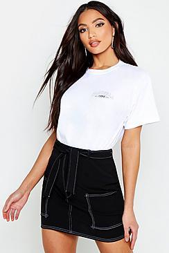 Boohoo Contrast Stitch Pocket Detail Mini Skirt