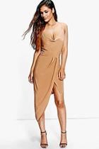 Boohoo Abi Slinky Cowl Wrap Detail Midi Dress