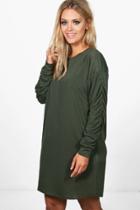 Boohoo Plus Libby Ruched Sleeve Oversized Sweat Dress Olive