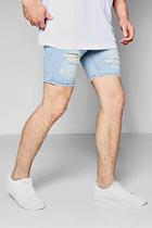 Boohoo Blue Denim Shorts With Distressing