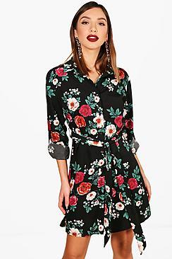 Boohoo Gabby Floral Woven Shirt Dress