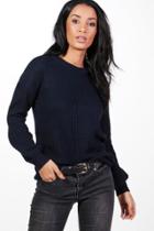 Boohoo Jessica Rib Detail Sleeve Oversized Jumper Navy