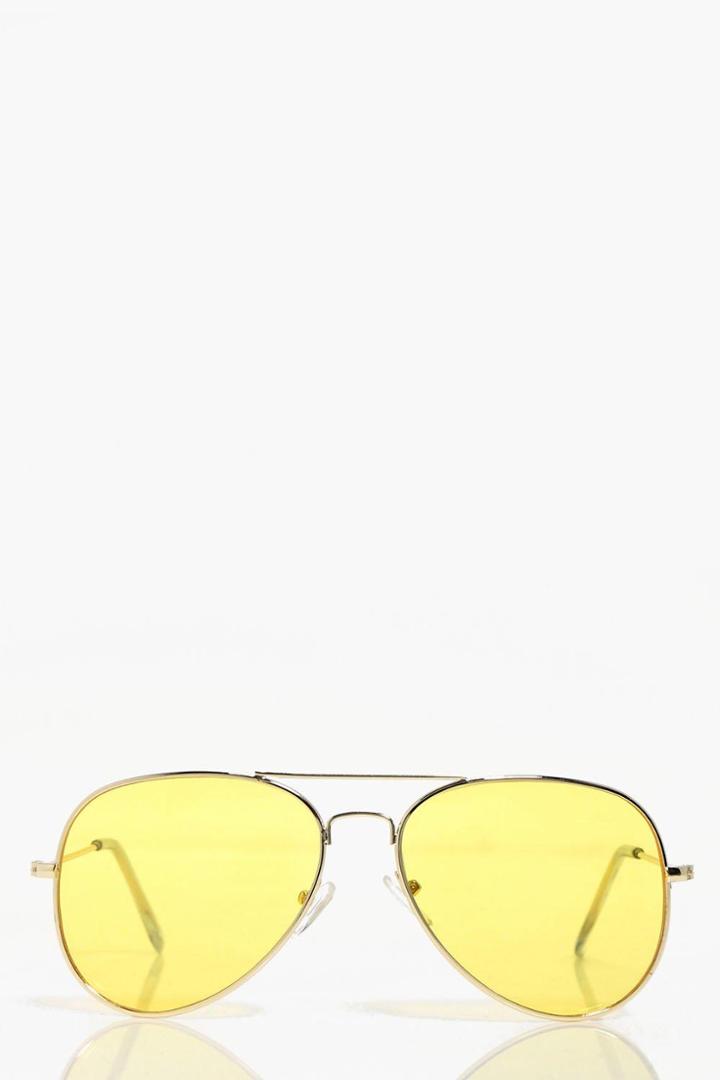 Boohoo Lola Yellow Lense Aviator Sunglasses Yellow