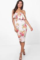 Boohoo Shania Floral Print Bandeau Midi Dress