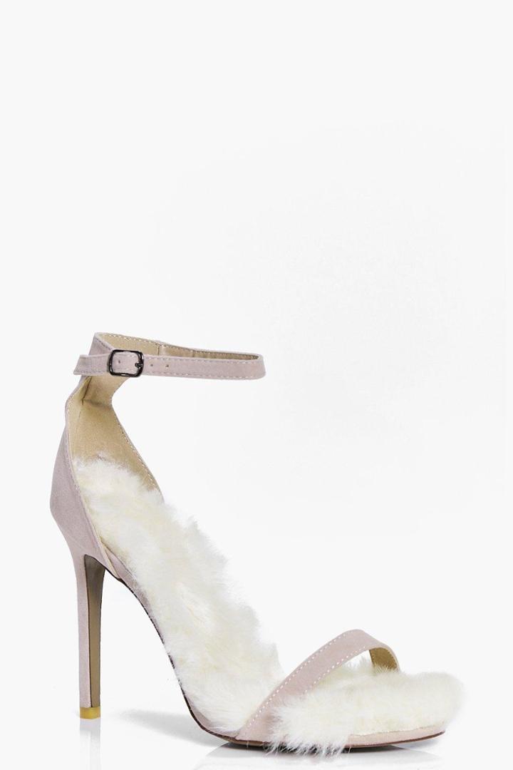 Boohoo Darcy Faux Fur Lined Two Part Heels Nude