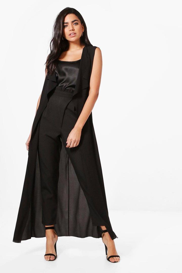 Boohoo April Maxi Waterfall Sleeveless Duster Black