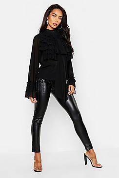 Boohoo Ruffle Detail Long Sleeve Blouse