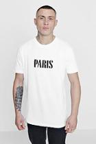 Boohoo Longline Paris Print T-shirt With Curve Hem
