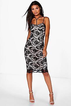 Boohoo Deanna Lace Scallop Hem Midi Dress