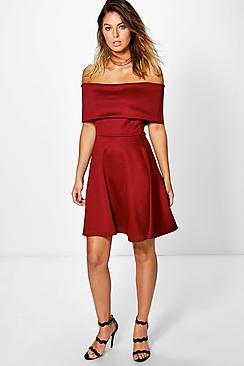 Boohoo Dora Oversized Bardot Skater Dress