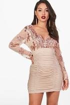 Boohoo Sequin Top Ruched Skirt Bodycon Dress