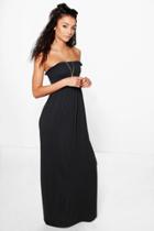 Boohoo Tall Ivy Shirred Bandeau Maxi Dress Black
