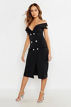 Boohoo Woven Double Breasted Midi Blazer Dress