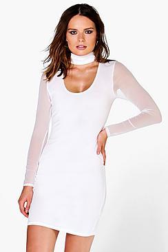 Boohoo Diana Mesh Sleeve Midi Dress