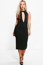 Boohoo Plus Harley Embroidered Plunge Midi Dress Black