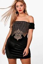 Boohoo Plus Maddie Embroidered Bardot Dress