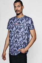 Boohoo Neon Man Embroidered Camo T-shirt With Curved Hem