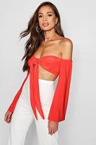 Boohoo Tall Off The Shoulder Tie Front Slinky Top