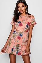 Boohoo Sakura Floral Lace Up Detail Mini Dress