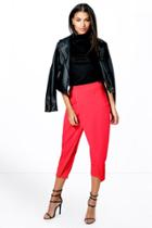 Boohoo Evie Wrap Front Cropped Trouser Red