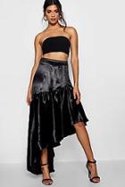 Boohoo Roxy Satin Asymetric Ruffle Maxi Skirt
