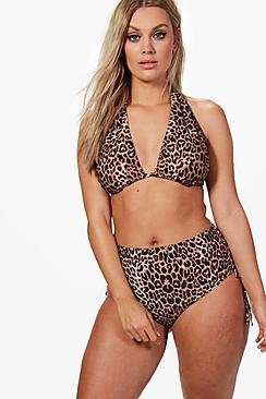 Boohoo Plus Louisa 2 Way Leopard Print High Waist Bikini