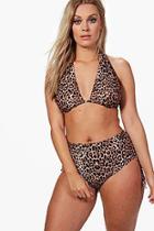 Boohoo Plus Louisa 2 Way Leopard Print High Waist Bikini