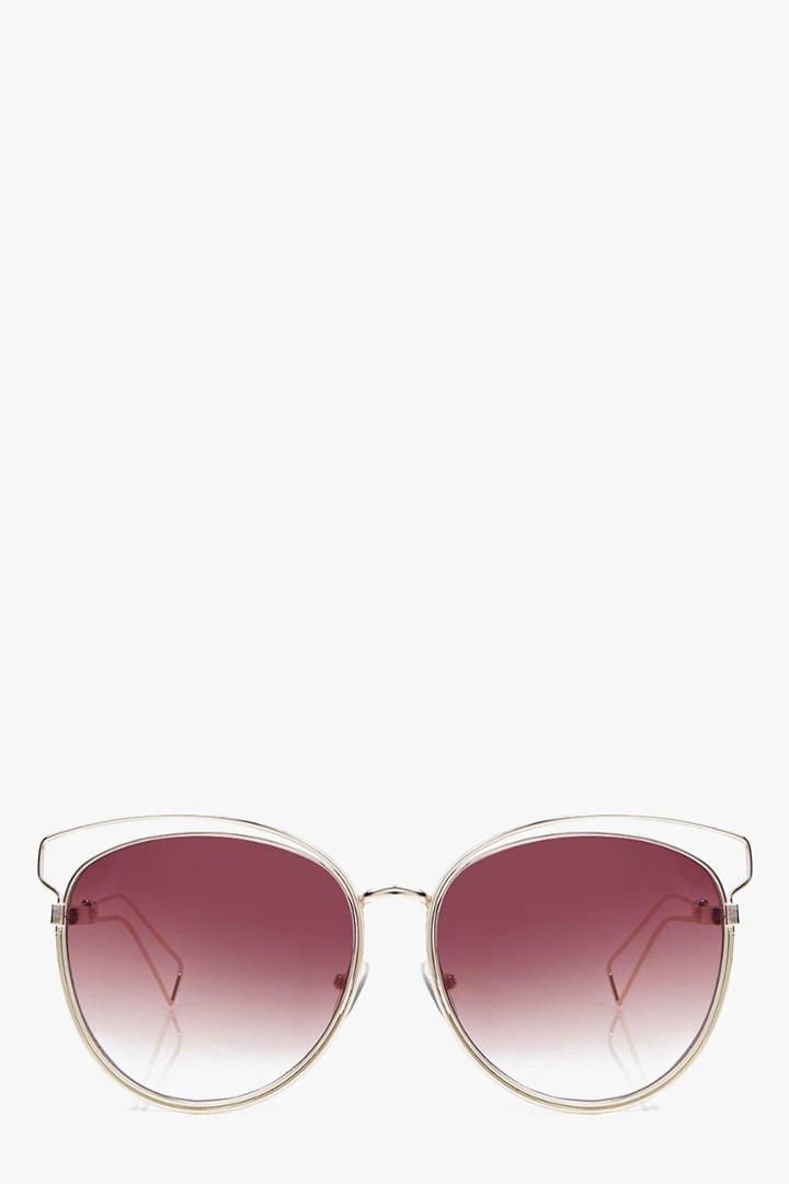 Boohoo Laura Metal Frame Cat Eye Sunglasses Brown