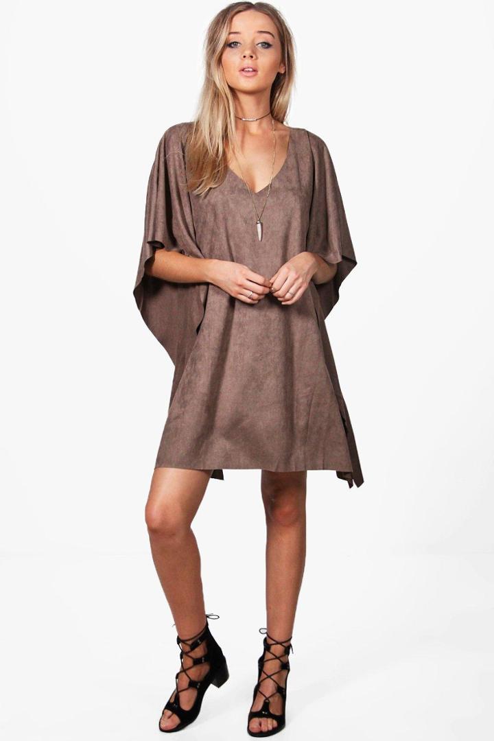 Boohoo Kat Oversized Smock Dress Taupe