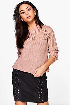 Boohoo Open Knit Crew Neck Jumper