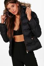 Boohoo Katia Quilted Faux Fur Trim Hood Coat