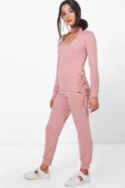 Boohoo Ella Lace Up Choker Knitted Lounge Set Nude
