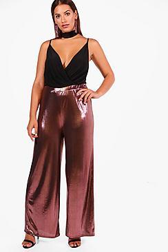 Boohoo Plus High Shine Wide Leg Trouser