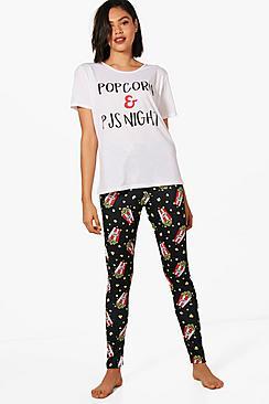 Boohoo Kaitlyn 'popcorn & Pj's Night' Tee & Legging Set