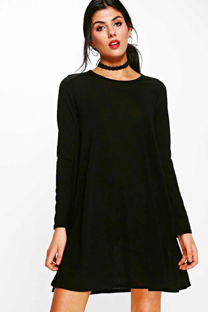 Boohoo Georgia Fine Knit Swing Dress Black