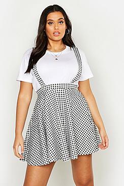 Boohoo Plus Gingham Print Pinafore Skirt